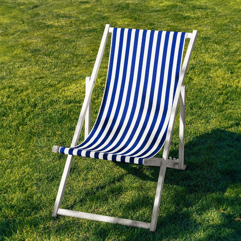 Outdoor Liegestuhlstoff Längsstreifen 44 cm – königsblau/weiss,  image number 4