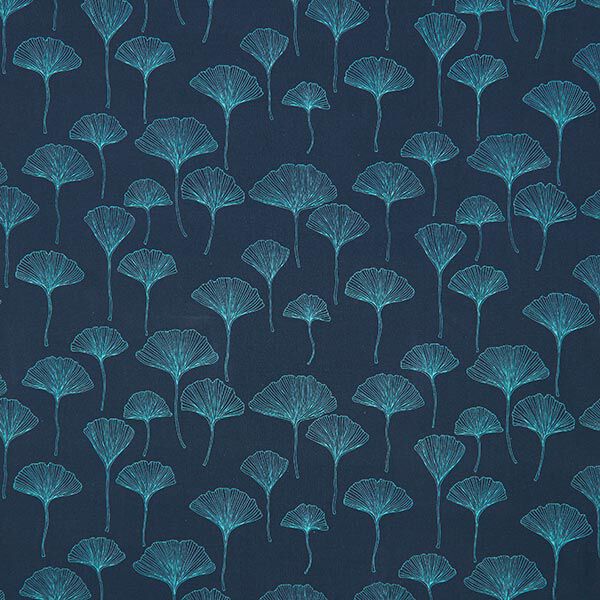 Baumwolljersey Ginkgoblätter – marineblau | Reststück 100cm