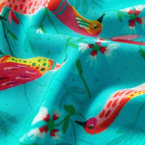 Beachwear Viskosestoff Pfauen und Blumen – aquablau/intensiv pink, 