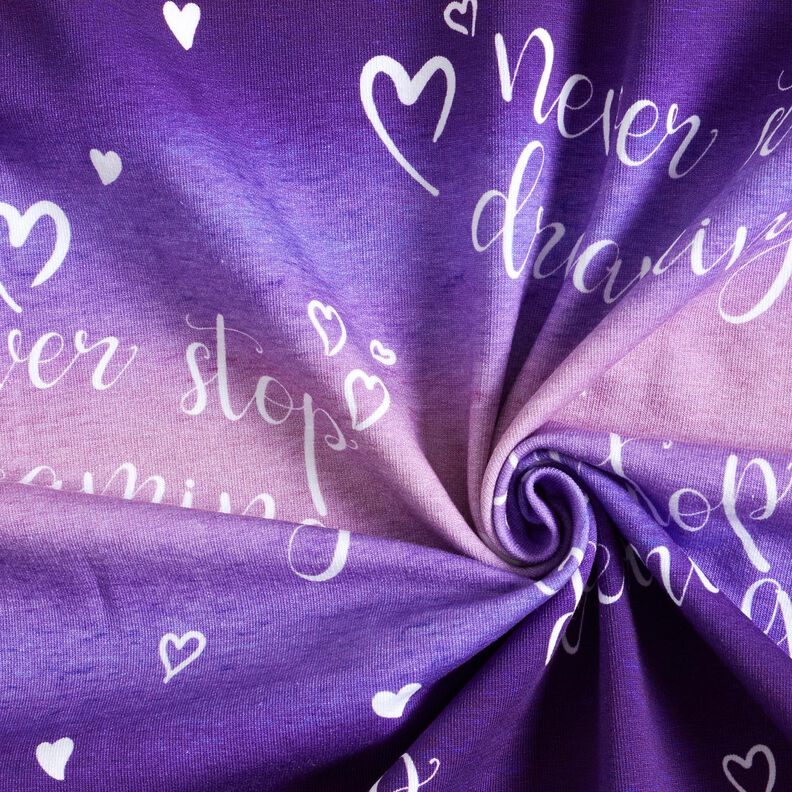 French Terry Sommersweat Never stop Dreaming | Glitzerpüppi – lila/aubergine,  image number 3