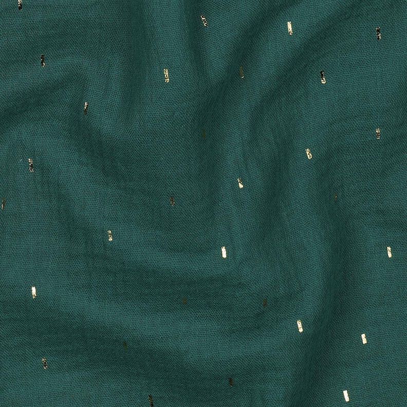 Musselin/ Doppel-Krinkel Gewebe Rechteck Foliendruck | Poppy Fabrics – blautanne/gold metallic,  image number 2
