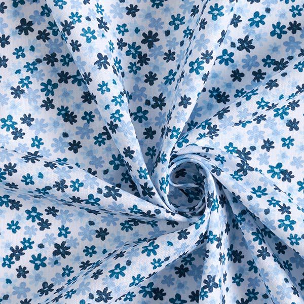 Baumwollpopeline Blütentanz – weiss/petrol, image number 3