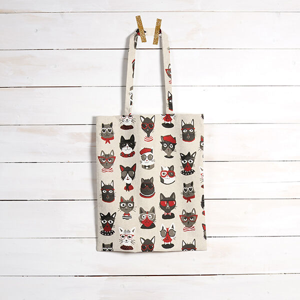 Dekostoff Halbpanama Katzen – natur | Reststück 100cm