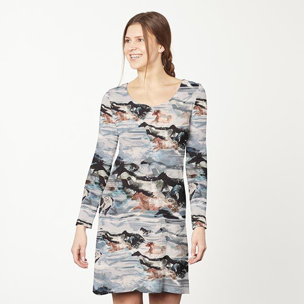 Viskosejersey wilde Pferde – grau – Muster, image number 5