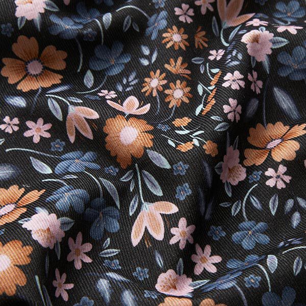 Babycord romantische Blumenwiese Digitaldruck – schwarz, image number 2