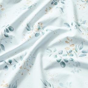 Baumwolljersey Eucalyptus | Glitzerpüppi – weiss/taubenblau, 