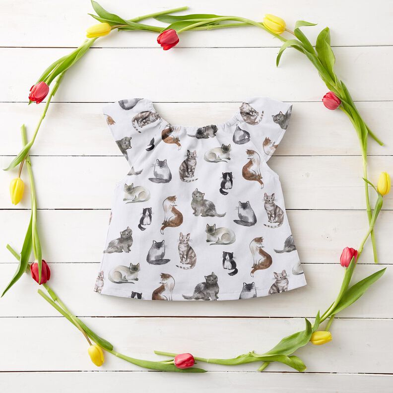 Baumwollpopeline glückliche Katzen Digitaldruck | Poppy Fabrics – weiss,  image number 6