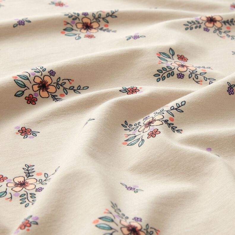 GOTS Baumwolljersey verstreute Blumen | Poppy Fabrics – mandel,  image number 2