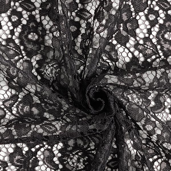 Spitzenstoff mit beidseitiger Bogenkante Blüten – schwarz,  image number 4