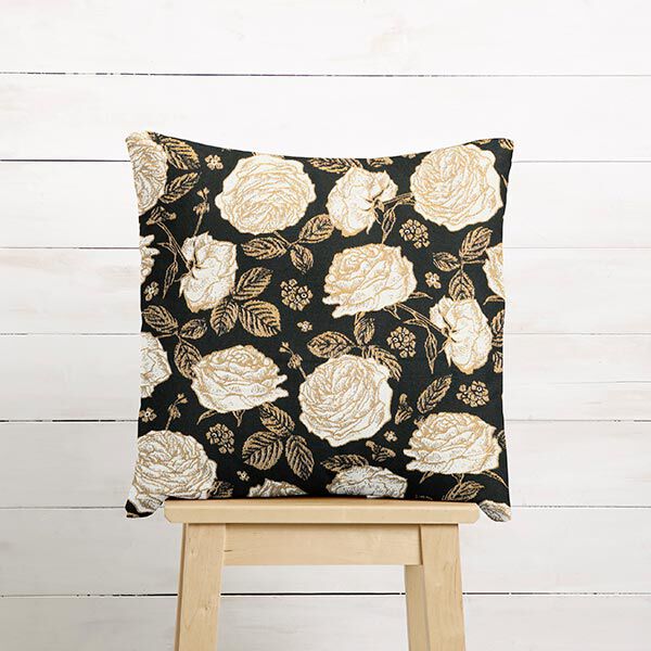 Dekostoff Jacquard Rosen – schwarz/gold, image number 4