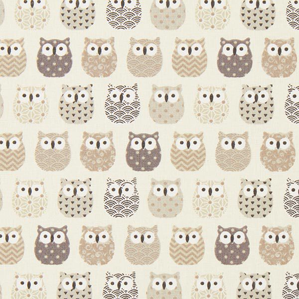 Baumwollstoff Cretonne Eulen – creme/grau,  image number 1