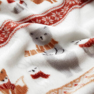 Kuschelfleece Wintertiere – weiss/karminrot, 