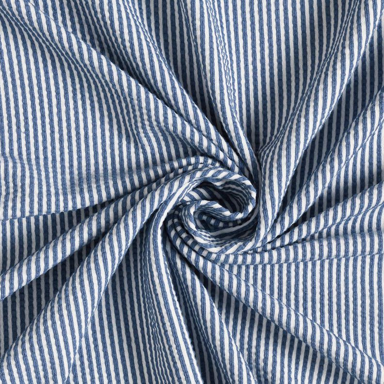 Baumwolljersey Seersucker feine Streifen – jeansblau/weiss,  image number 3