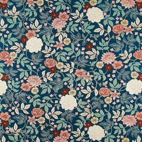 Dekostoff Jacquard Vintage Blumen – petrol/dunkelrot, 