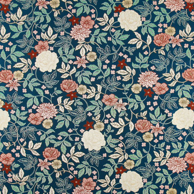 Dekostoff Jacquard Vintage Blumen – petrol/dunkelrot,  image number 1