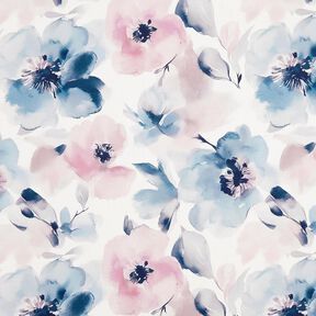 Dekostoff Halbpanama große Aquarellblüten – weiss/pastellviolett, 