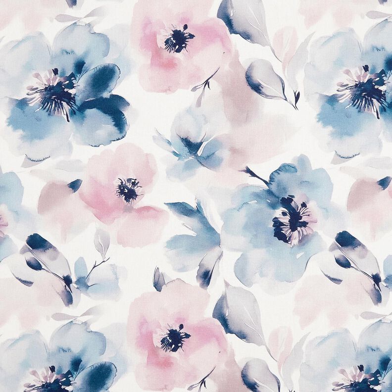 Dekostoff Halbpanama große Aquarellblüten – weiss/pastellviolett,  image number 1