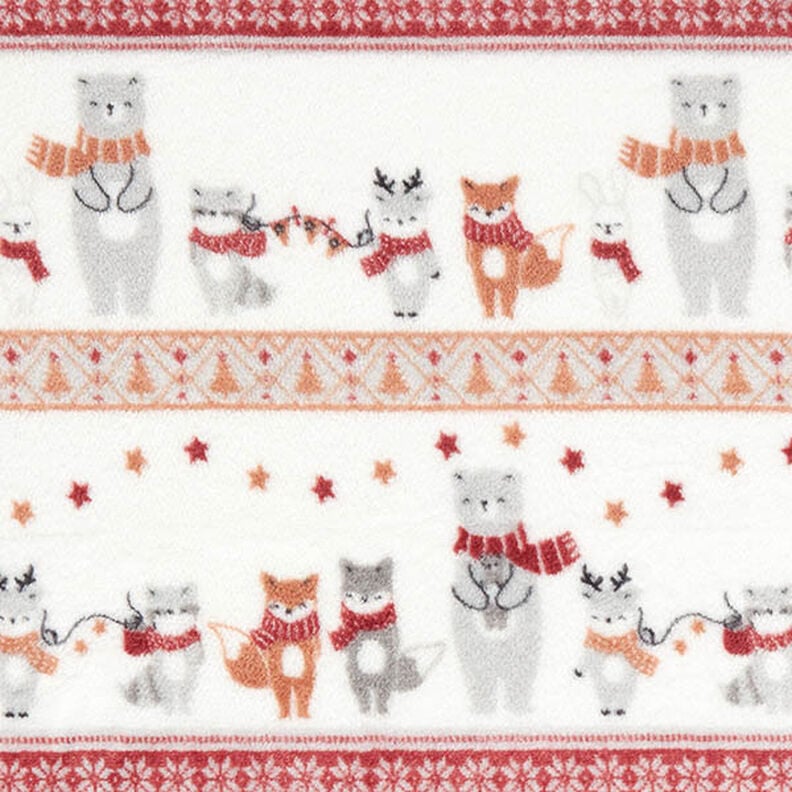 Kuschelfleece Wintertiere – weiss/karminrot,  image number 1