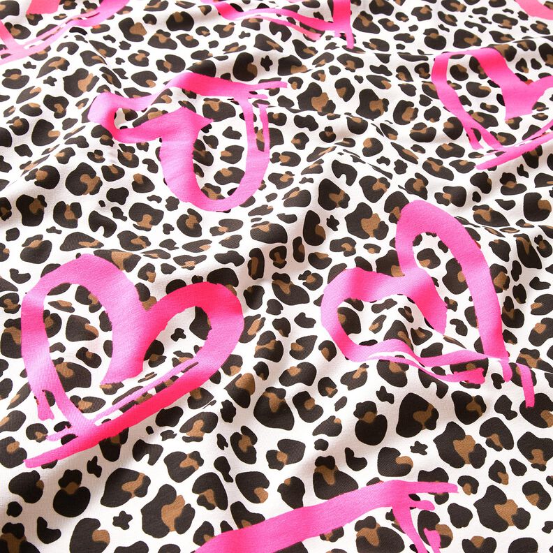 French Terry Sommersweat Leo und Neon-Herzen – cashew/neonpink, image number 2