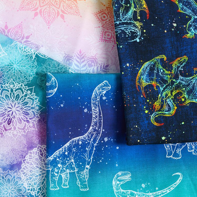 Baumwolljersey Dino Outlines | Glitzerpüppi – blaulila/pfefferminz,  image number 8