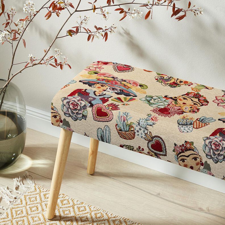 Dekostoff Gobelin K&uuml;nstlerinnen &ndash; hellbeige/rot,  image number 5