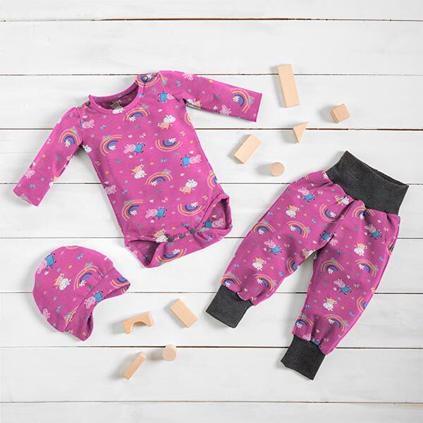 Baumwolljersey Peppa Wutz Blumen und Regenbögen | ABC Ltd. – pink – Muster, image number 6
