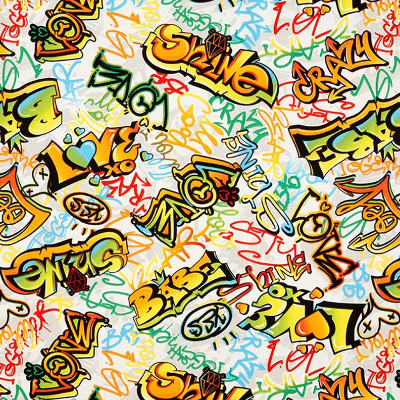 Dekostoff Halbpanama Graffiti – silbergrau,  image number 1