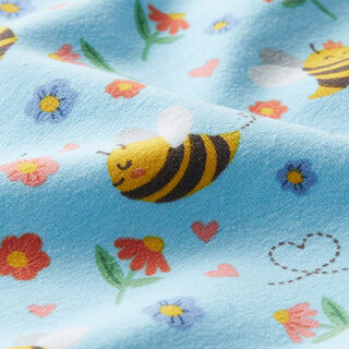 Baumwolljersey Bienen auf der Blumenwiese – hellblau, 