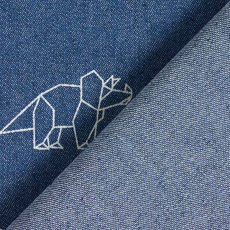 Jeansstoff Stretch Origami-Dinos – jeansblau,  image number 4
