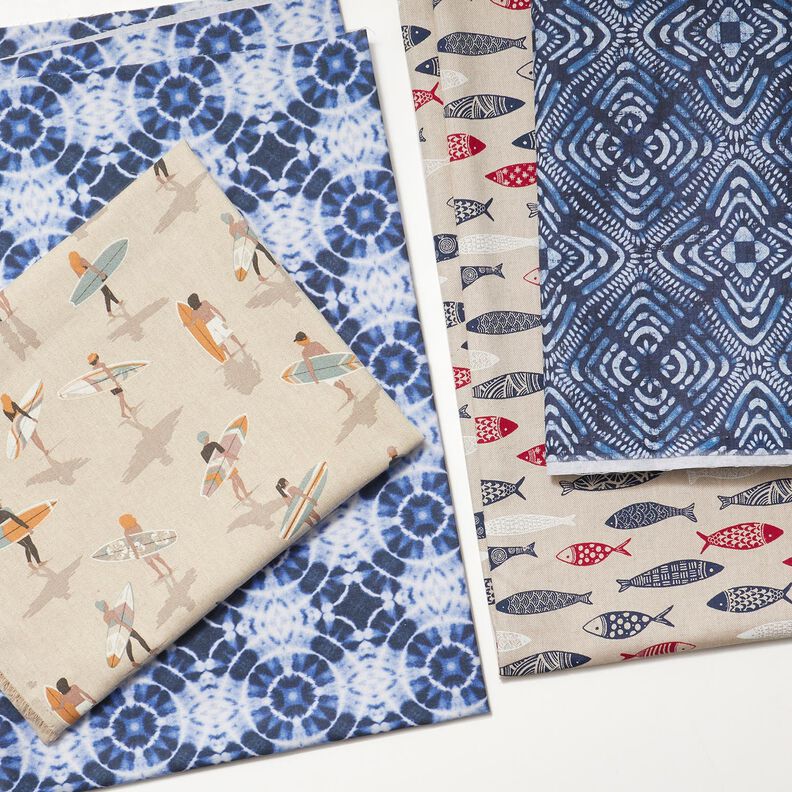 Dekostoff Canvas Batik-Fliesen – indigo/weiss, image number 6