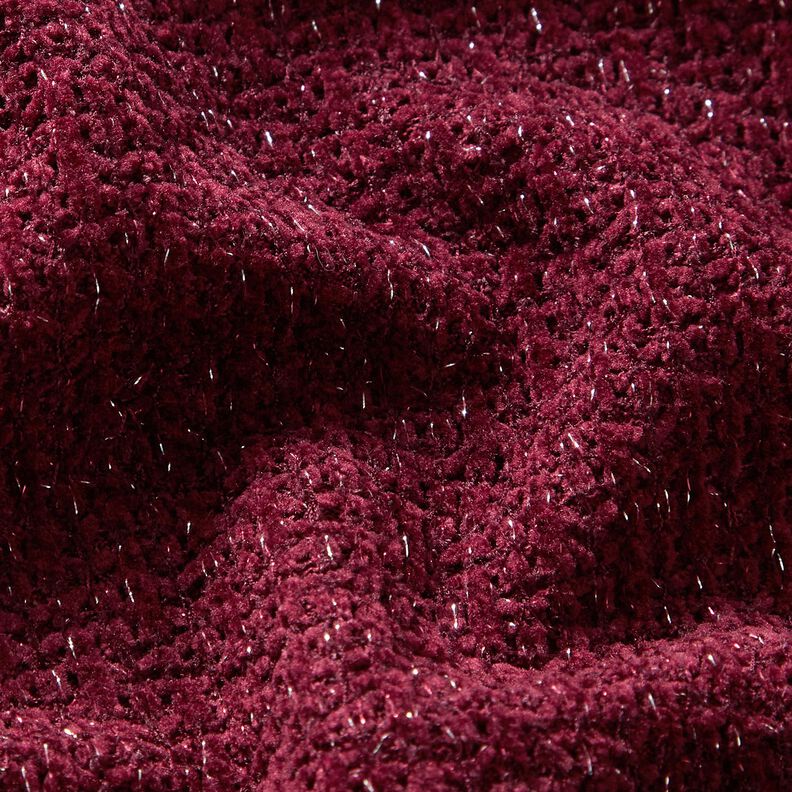 Chenille Strickjacquard Glitzer – bordeauxrot/silber metallic,  image number 2