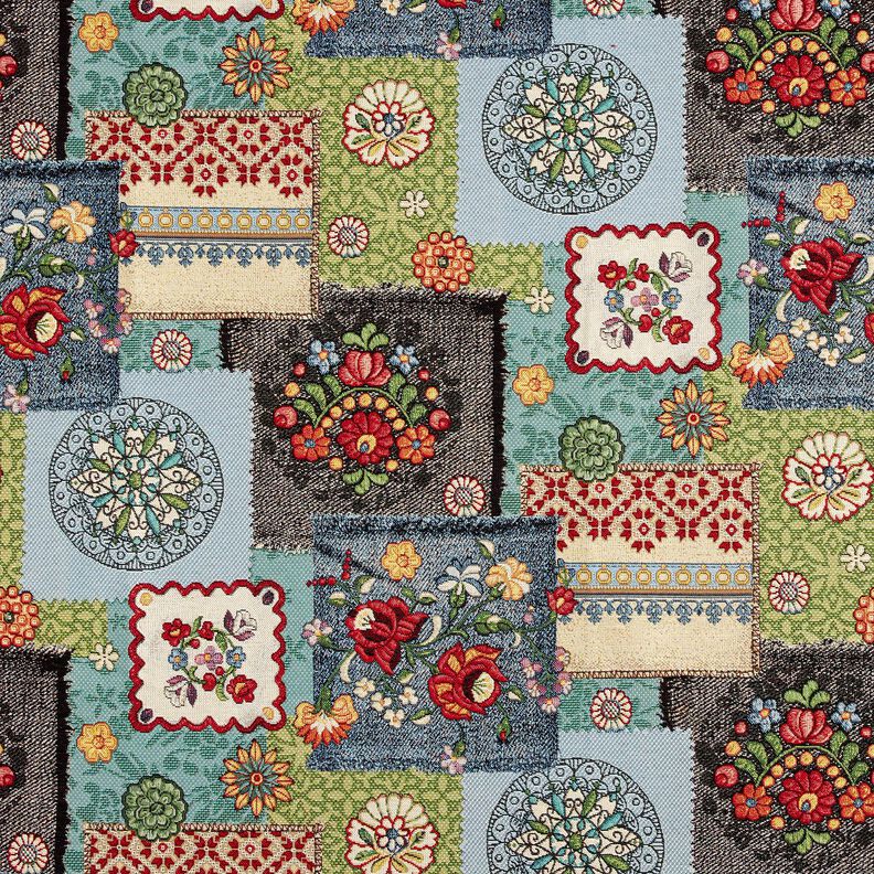 Dekostoff Gobelin Jeans-Patchwork – hellbeige/jeansblau, image number 1