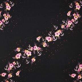Baumwolljersey maritime Blüten | Glitzerpüppi – schwarz/purpur, 