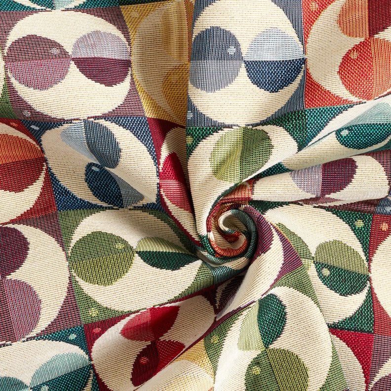 Dekostoff Gobelin Kreise und Quadrate – hellbeige/blau, image number 3