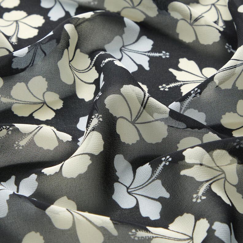 Chiffon Hibiskusblüten – schwarz/weiss,  image number 2