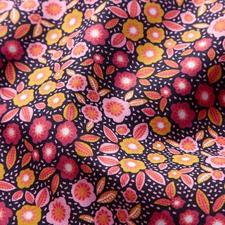 Beschichtete Baumwolle Frühlingsblumen – schwarz/rosa, 