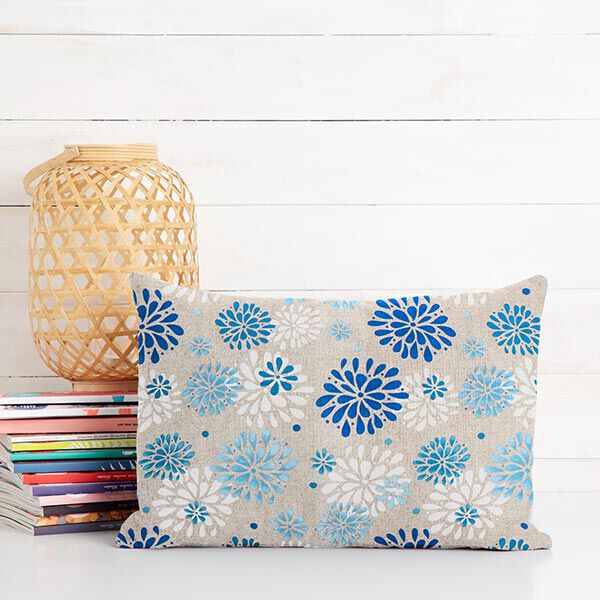 Dekostoff Canvas Blumen – blau/weiss, image number 6