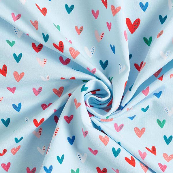Baumwolljersey süße Herzen | STENZO – babyblau | Reststück 50cm