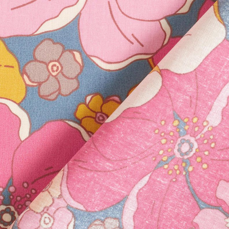 Baumwollstoff Cretonne große Blütenpracht – blaugrau/pink, image number 4