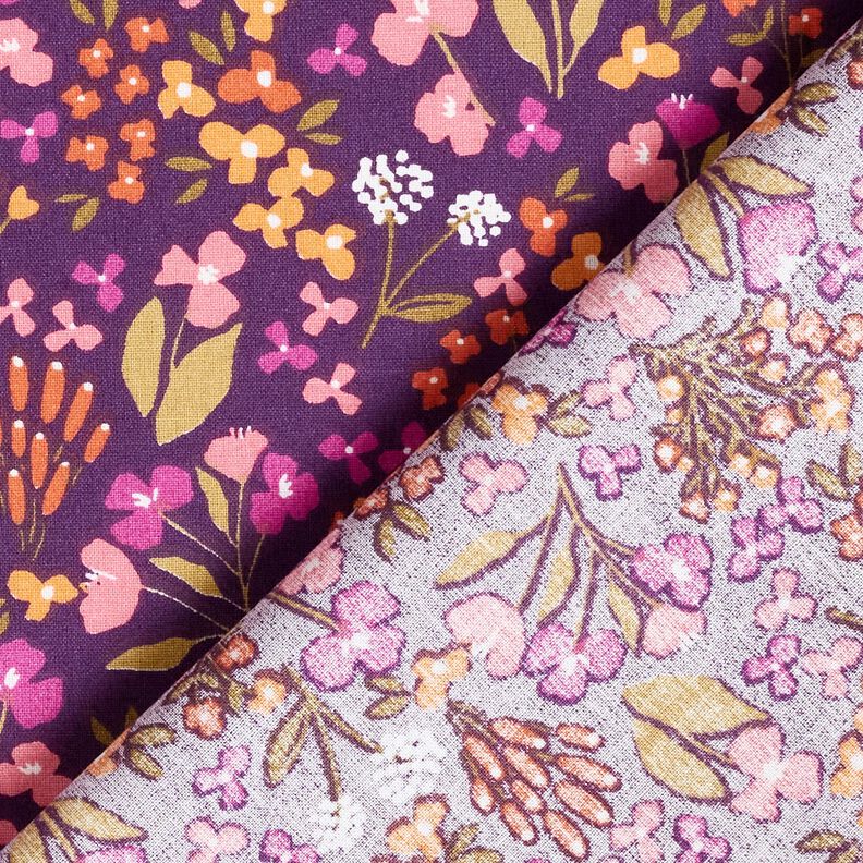 Baumwollstoff Cretonne Wiesenblumen – aubergine/rosa, image number 4