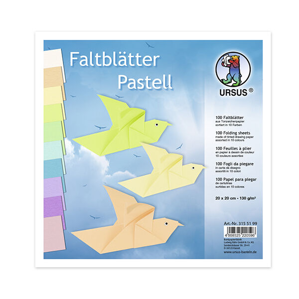 Tonpapier-Faltblätter Pastell 20cm x20cm [130g/m²], 100 Blatt,  image number 1
