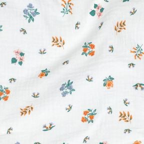 Musselin/ Doppel-Krinkel Gewebe Blümchen | Poppy Fabrics – elfenbein/pfirsichorange, 
