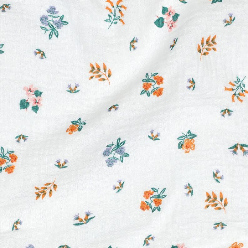 Musselin/ Doppel-Krinkel Gewebe Blümchen | Poppy Fabrics – elfenbein/pfirsichorange,  image number 2