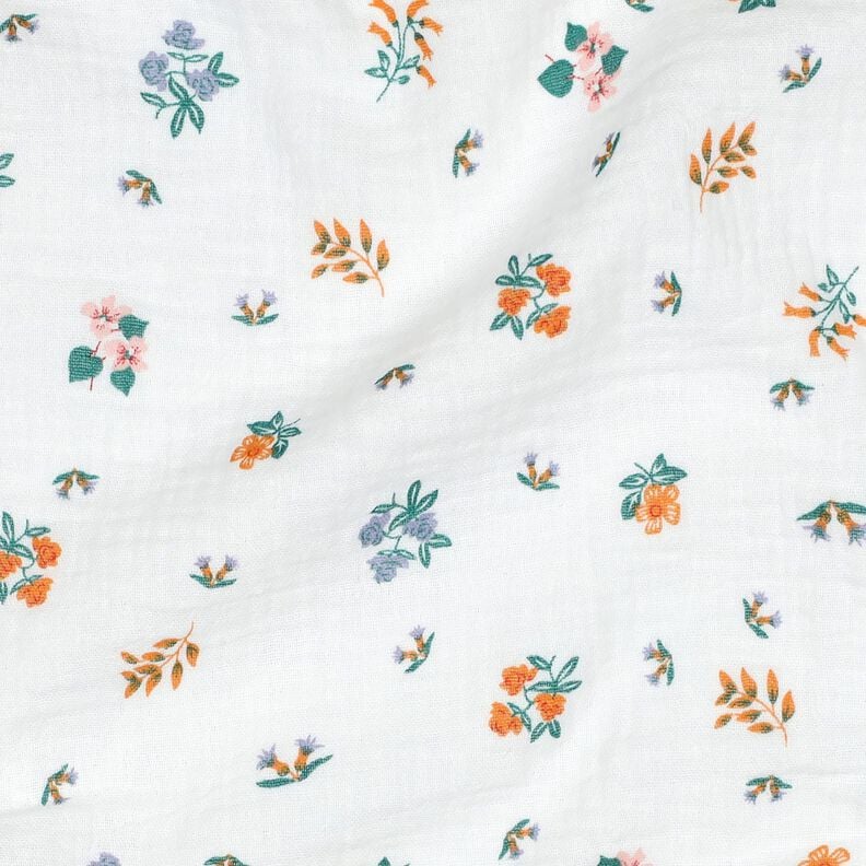 Musselin/ Doppel-Krinkel Gewebe Blümchen | Poppy Fabrics – elfenbein/pfirsichorange, image number 2