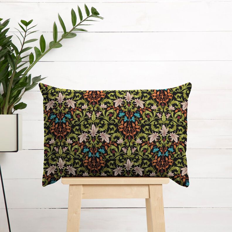 Dekostoff Halbpanama Bl&auml;tterornamente &ndash; schwarz/pinie,  image number 7