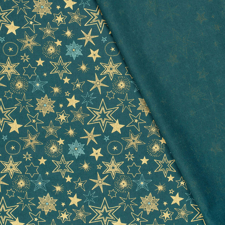Baumwollstoff Popeline große Sterne – blautanne/gold, image number 4