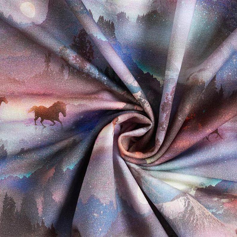 French Terry Sommersweat mystische Pferde Digitaldruck – pastellviolett,  image number 4
