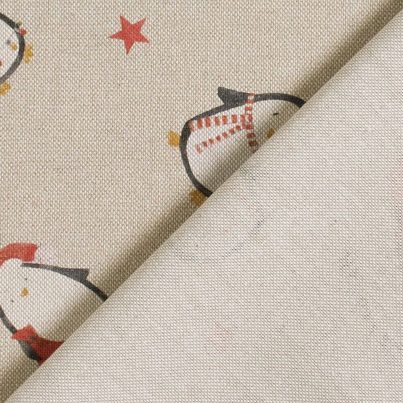 Dekostoff Halbpanama festliche Pinguine – natur/karminrot,  image number 4
