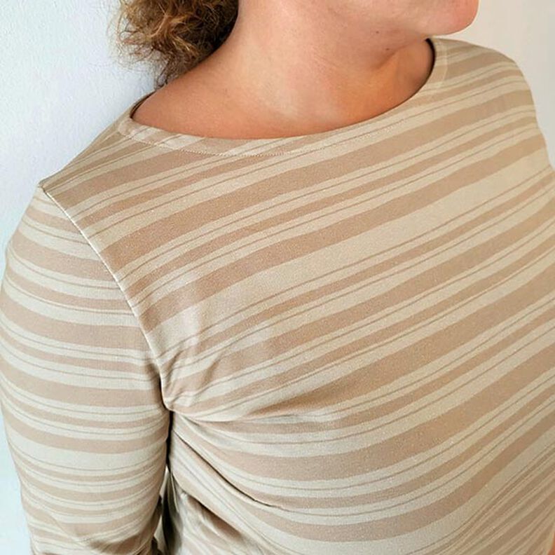 French Terry unregelmäßige Streifen – rehbraun/dunkelbeige,  image number 7