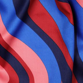 Baumwollsatin Retro-Wellen | Poppy Fabrics – marineblau/pink, 